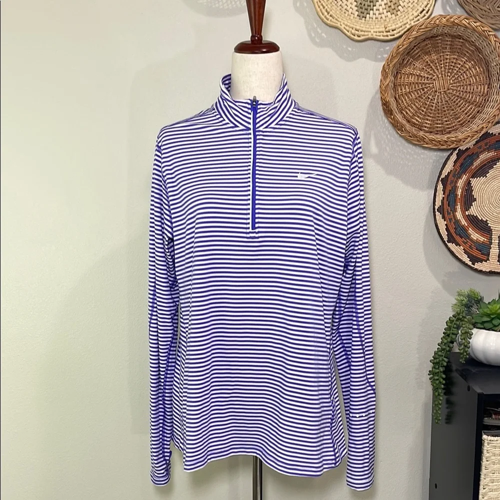 Nike Running Dri-Fit Lightweight Purple White Stripe Mock Neck 1/4 Zip Shirt XL